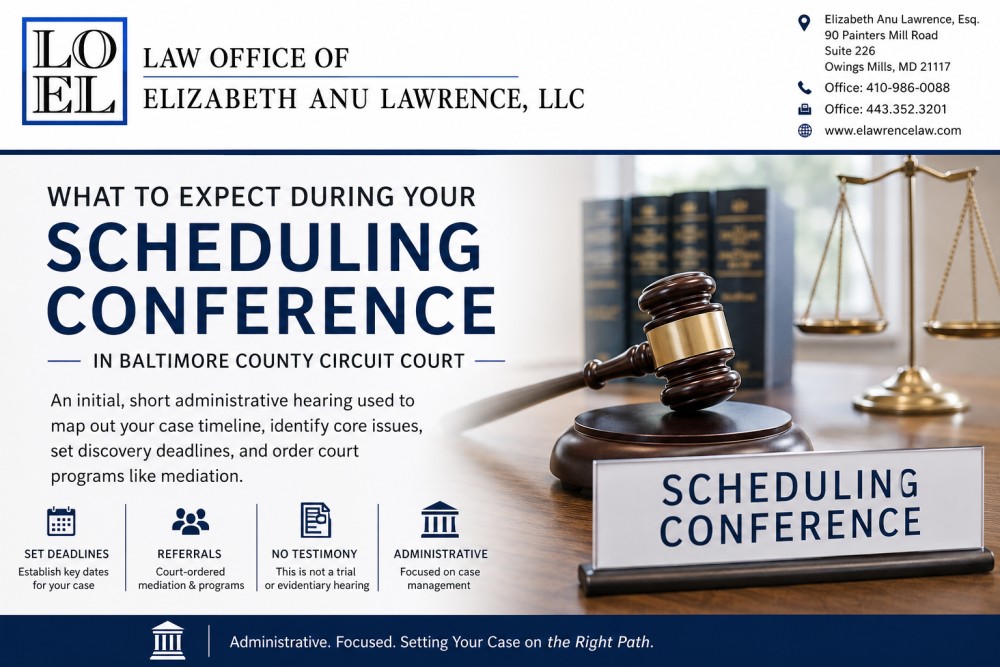 Baltimore County family law scheduling conference at Circuit Court