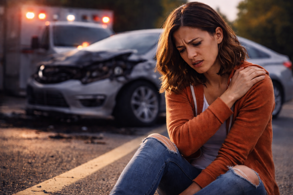 Woman in a car accident